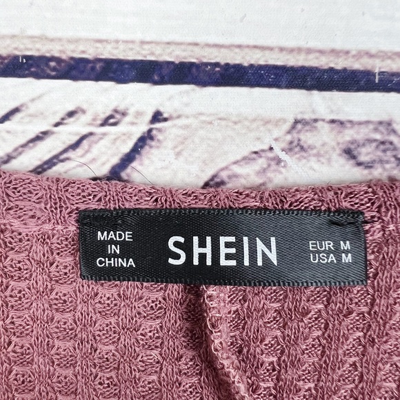 SHEIN Pink Thermal Knit Long Sleeve Tie Front Tee Sz M - Picture 4 of 4